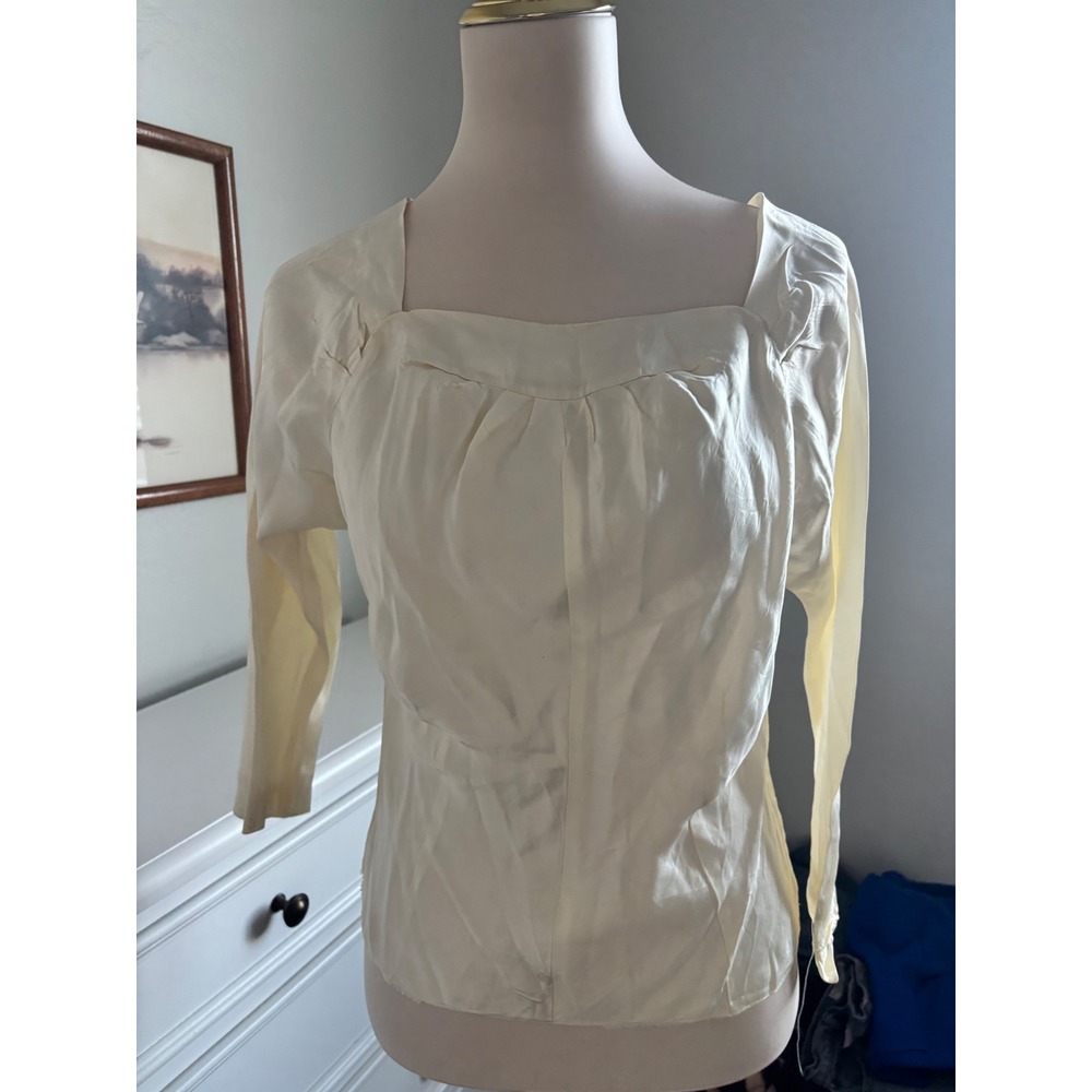 Vintage Satin Blouse Cream Rokata San Francisco Square Neck Long Sleeve Top